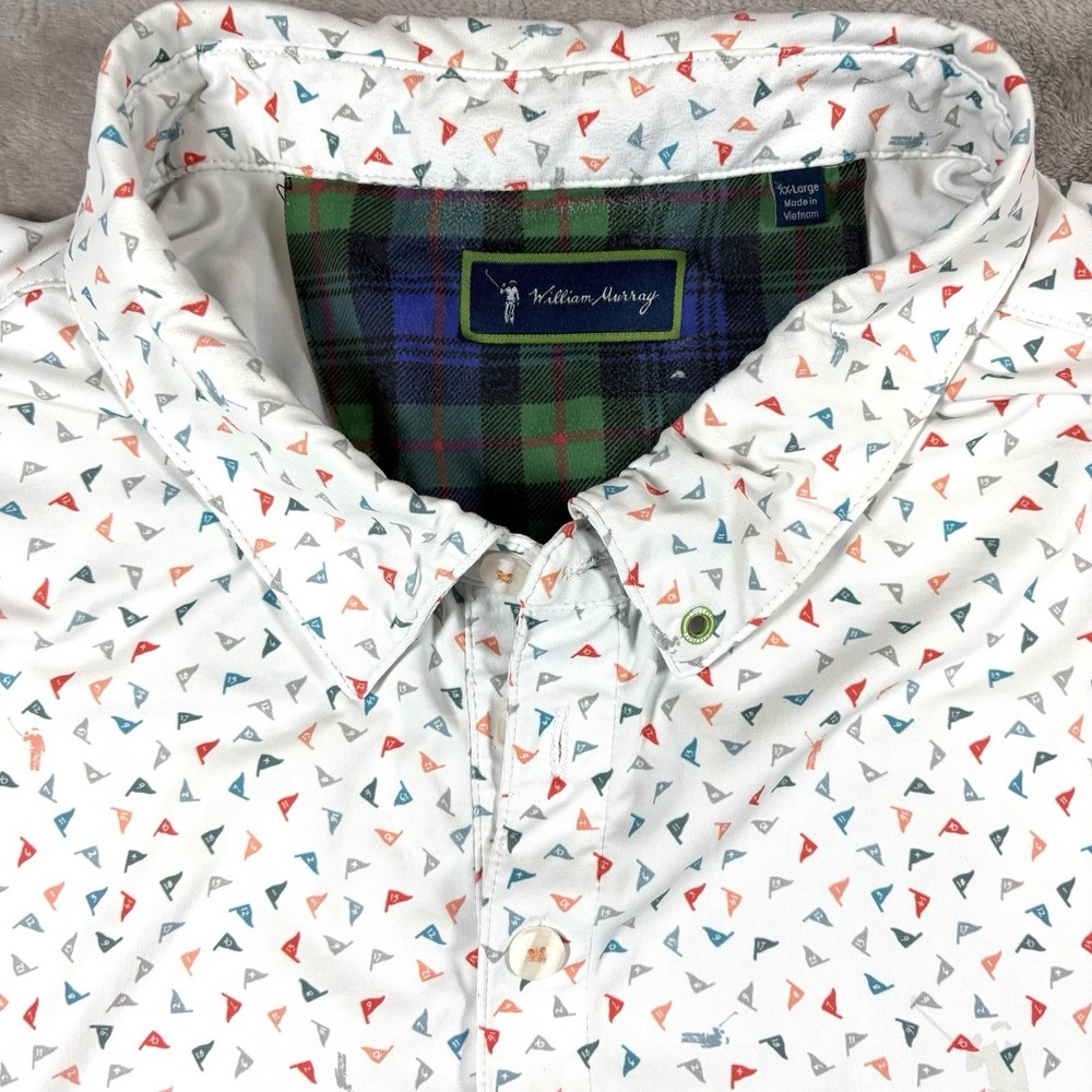 William Murray White Golf Shirt Flag Pinseeker Print, Polo Men's‎ Size XXL